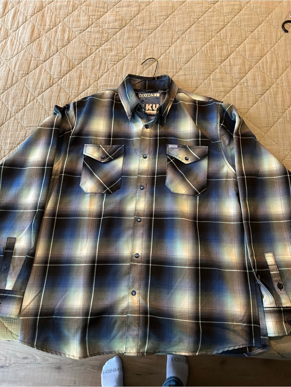 DIXXON Akumal Men's Black and Blue Plaid Button-Down Shirt